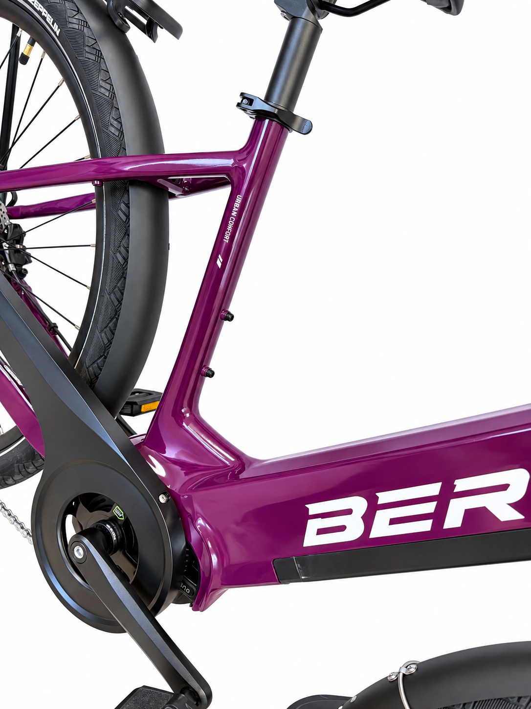 Bertin Urban Comfort 2027 Prune — Finition des jonctions du cadre et moteur central