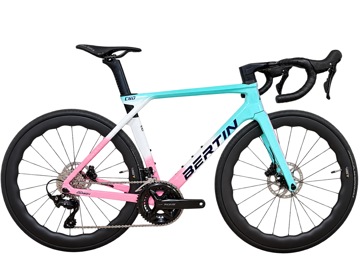 Bertin C80 vert blanc rose — vue de profil, montage photographié