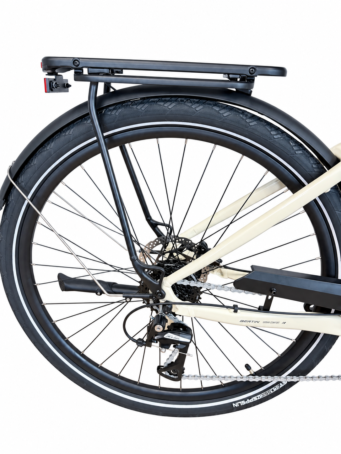 Bertin Urban Comfort 2027 Beige lin — Transmission Shimano Acera 8 vitesses et porte-bagages